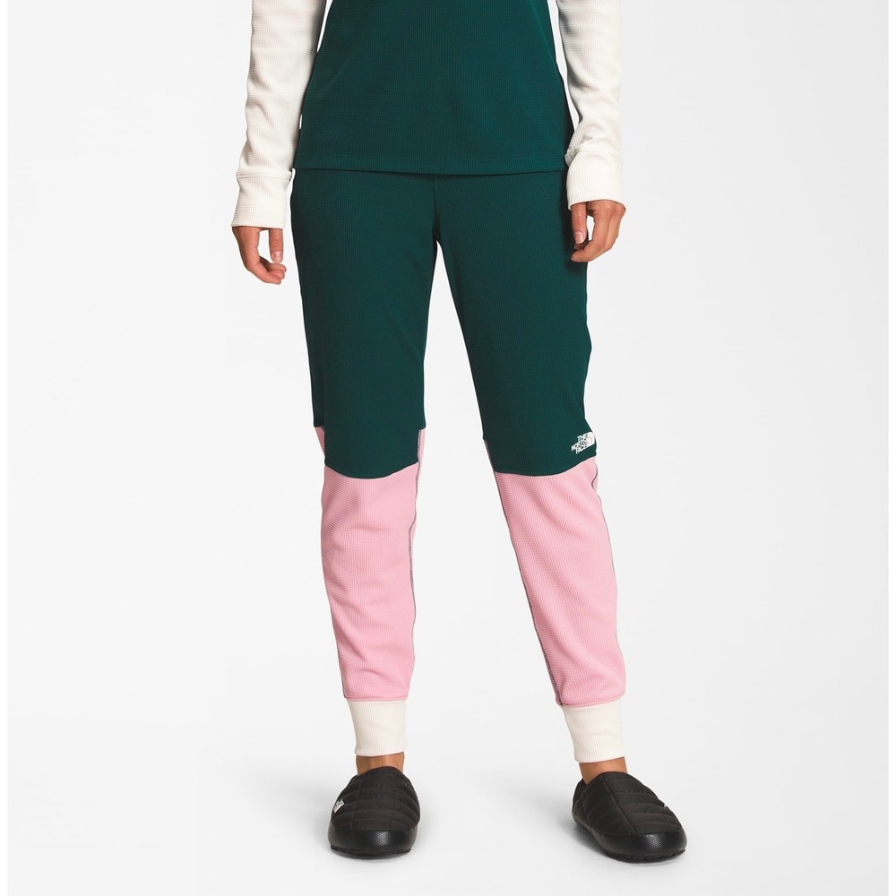 The North Face Womens waffle Base Layer Pants Colorblock Green Pink Smal